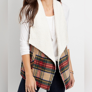 Maurices‎ Plaid Sherpa Vest, Size 2,  Sleeveless Open Front Holiday